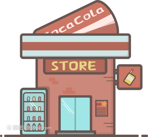 一个扁平的便利店卡通图标UI